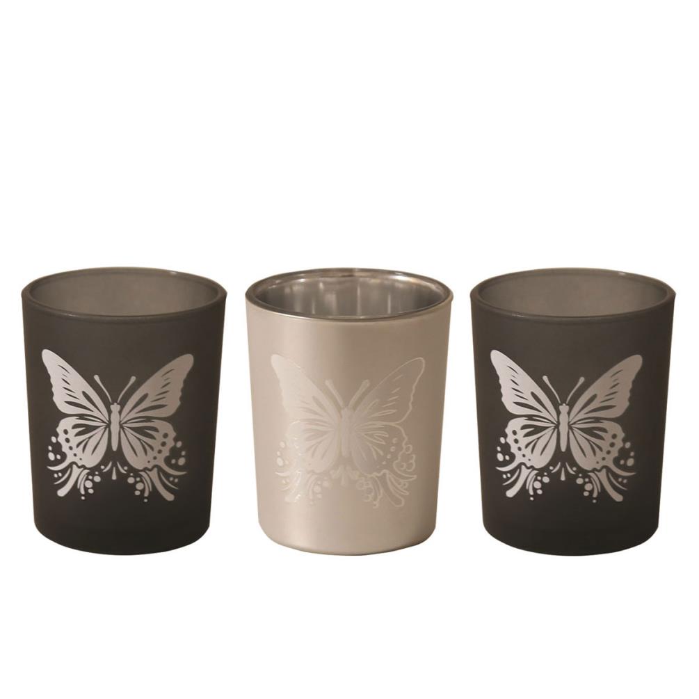 Aroma Black & Silver Butterfly 3 Tealight & Votive Holder Set £6.29